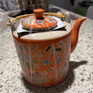 Cost Plus World Market Orange Floral Teapot